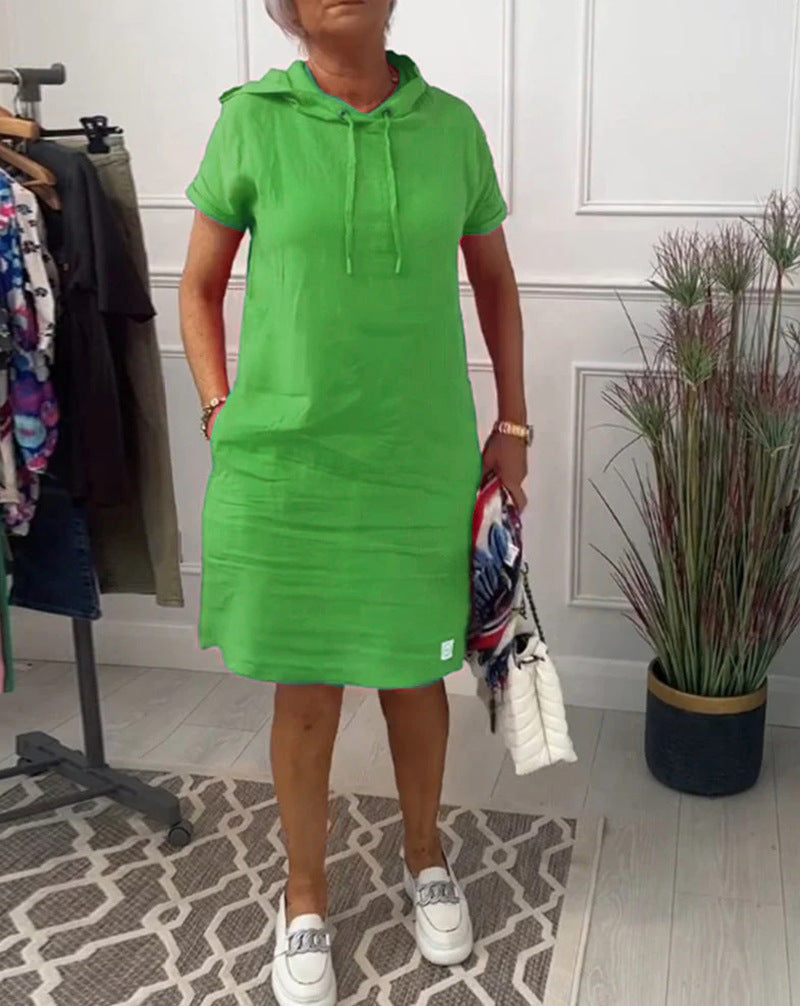 Women's Summer Fashion Solid Color Pocket Sleeve Dress