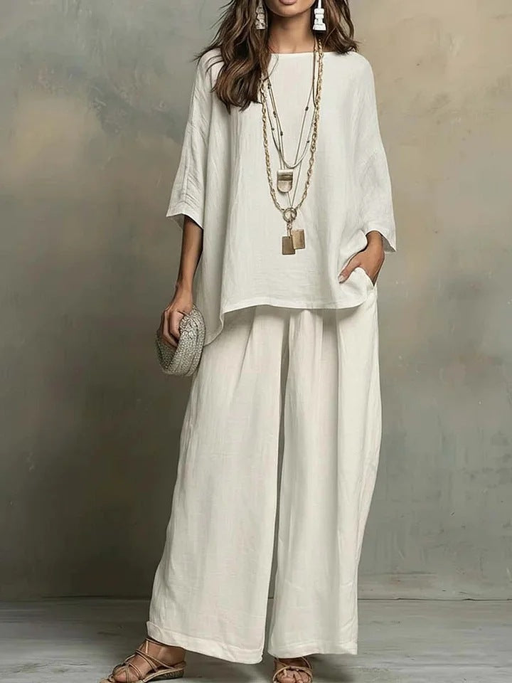 Women's Simple Loose Cotton Linen Blended Shirt Pants