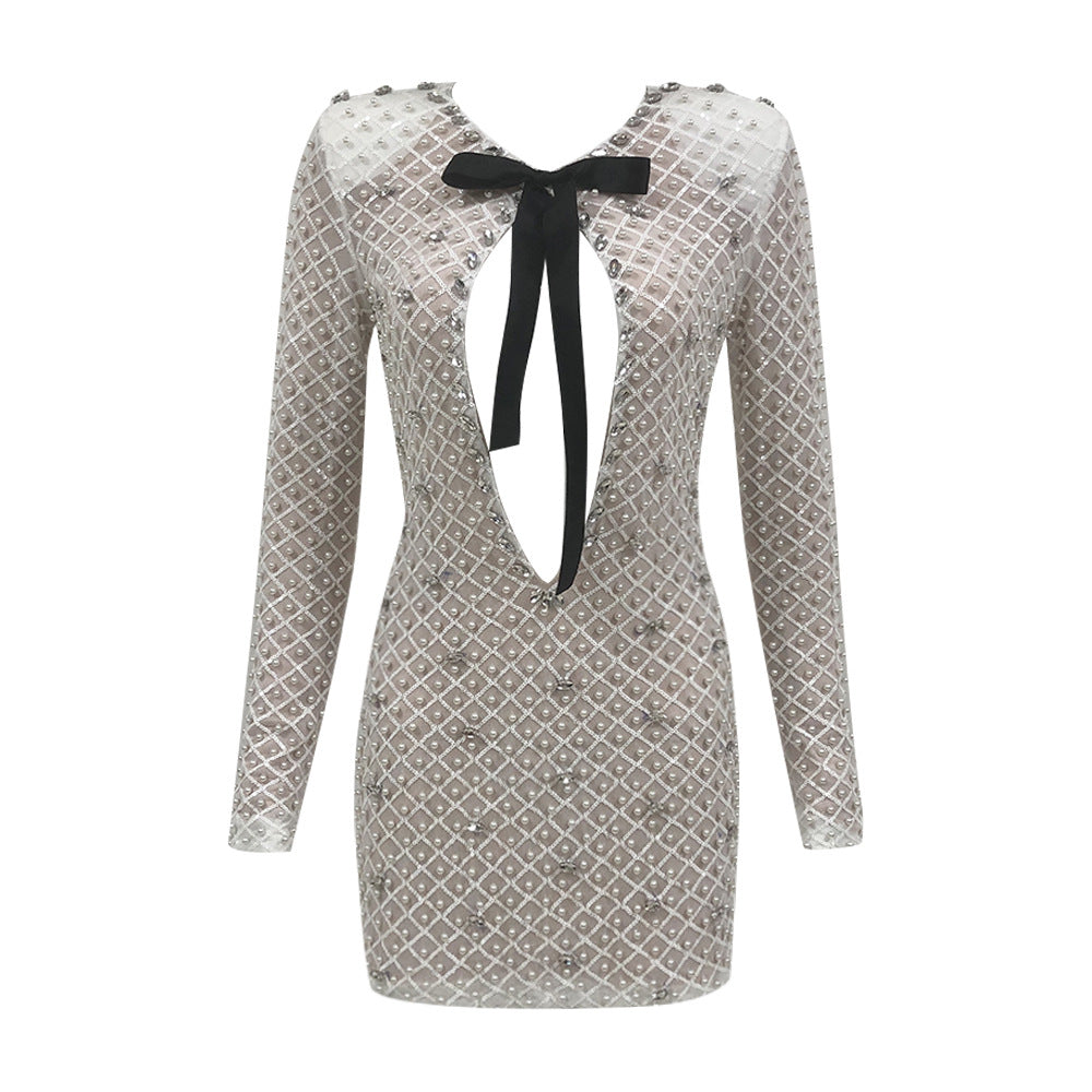 Fashion Sexy Tube Pearl Decorative Mesh Dresses