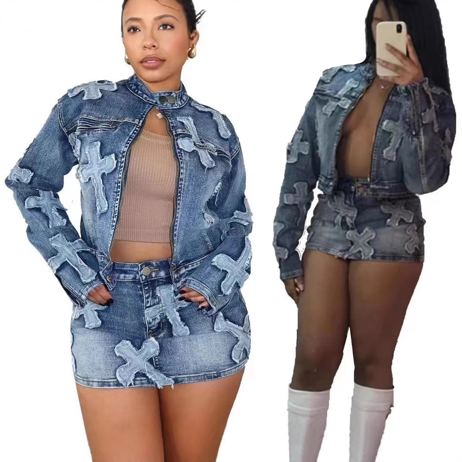 Autumn Fashion Boutique Denim Designer Two-piece Suits