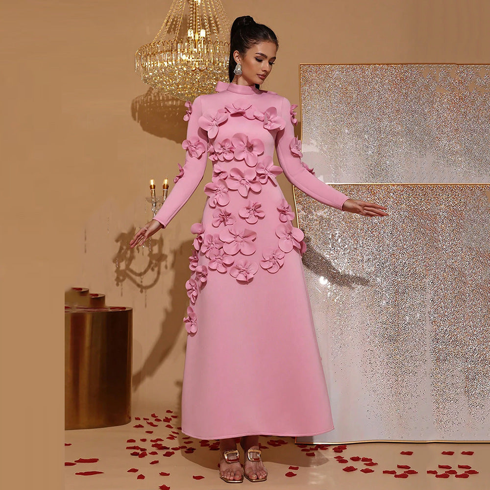 Women's Elegant Dress Autumn Stand-up Collar Tie Dresses