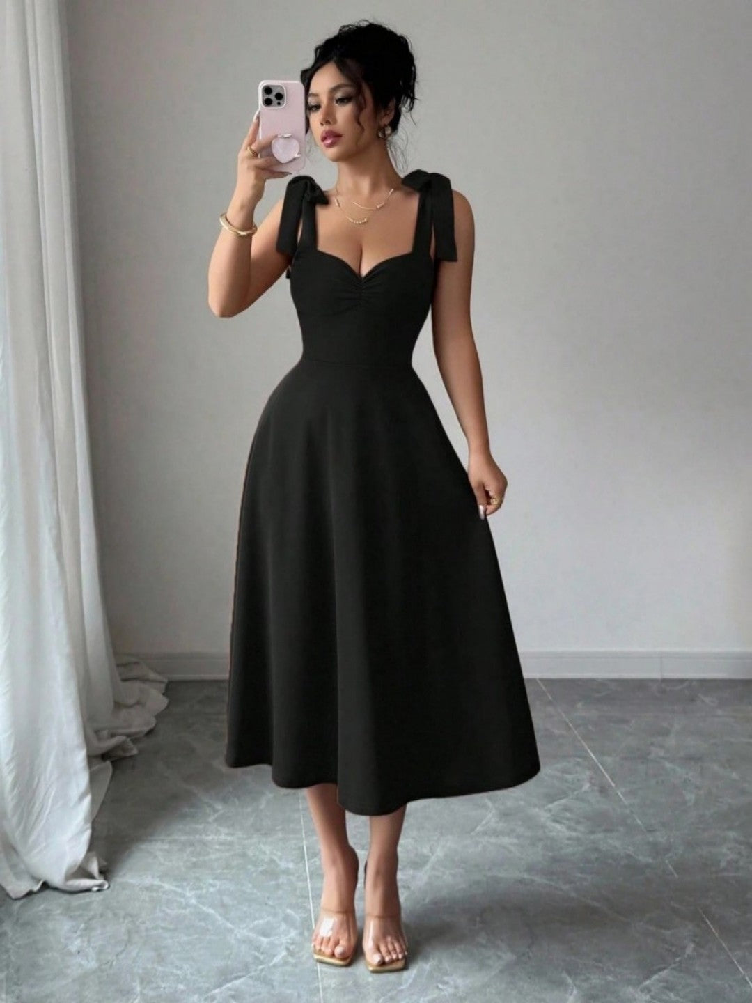 Summer Solid Color Suspender Waist Slimming Elegant Dress