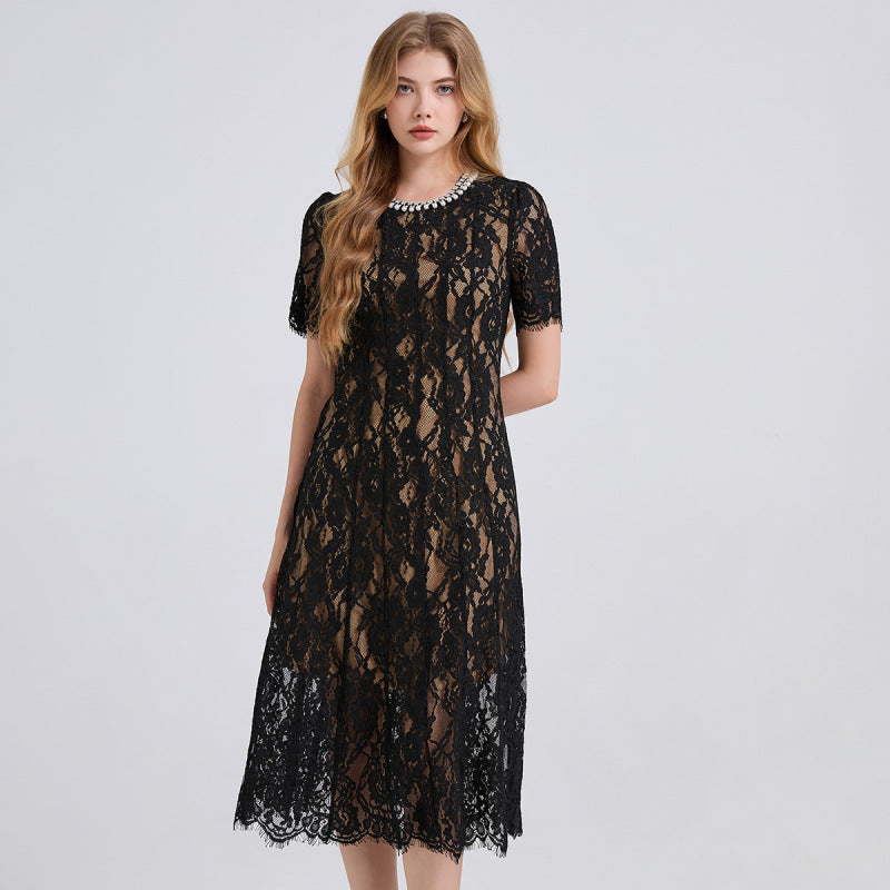 Women's Gold Style Diamond Decorations Pearl Beaded Collar Dresses