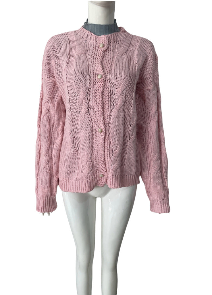 Knitted Round Neck Long Sleeve Twist Sweaters