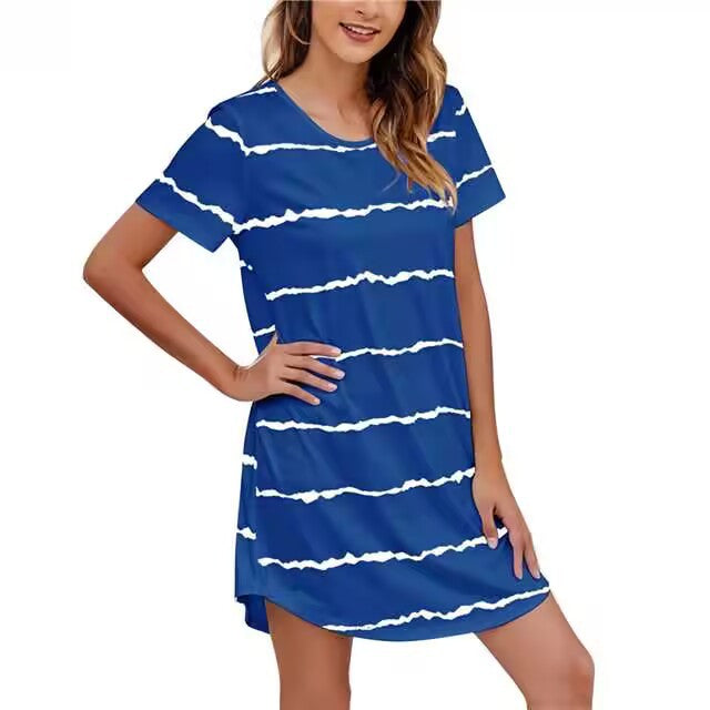 Women's Printed Striped Sleeve Fashion Casual Trendy Dress