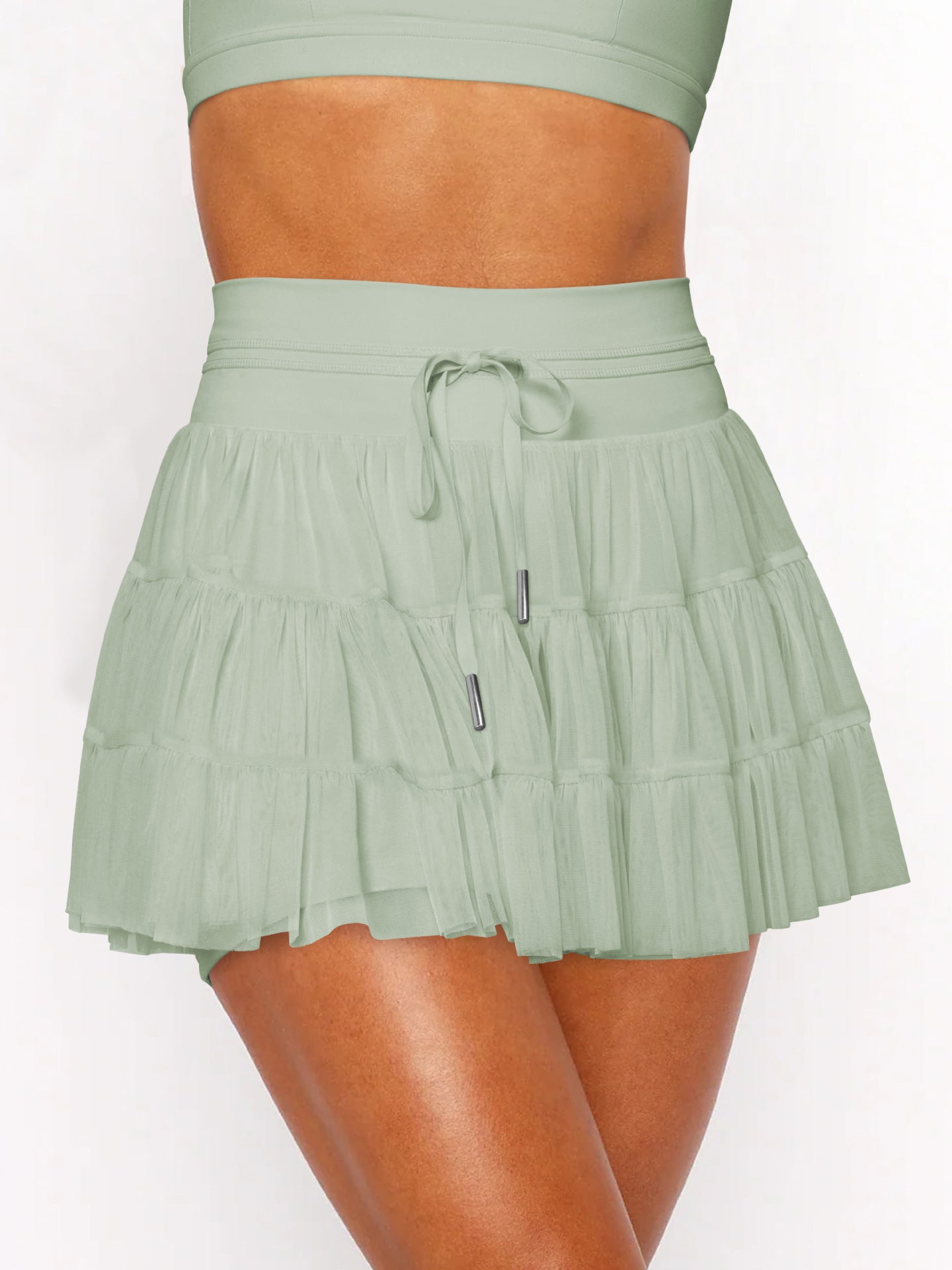 Safety Lace Up Mesh Pleated Summer Skirts