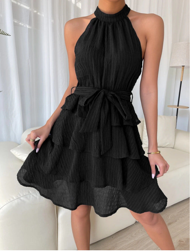 Attractive Women's Summer Stitching Sleeveless Ruffled Skirts