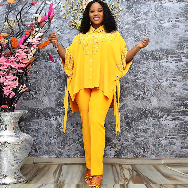 Women's African Commuter Two-piece Set Shirt Pencil Suits