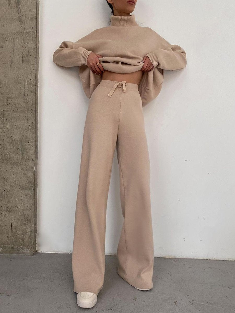 Women's Knitted Lace Up Two-piece Set Fashionable Suits
