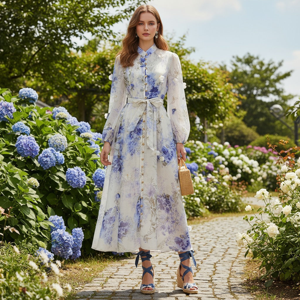 Catwalk Design Sense Hanging Flower Long Dresses
