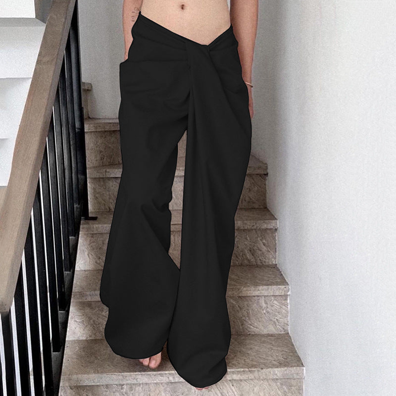 Women's Pleated Waist Niche Street Fashionable Solid Color Pants