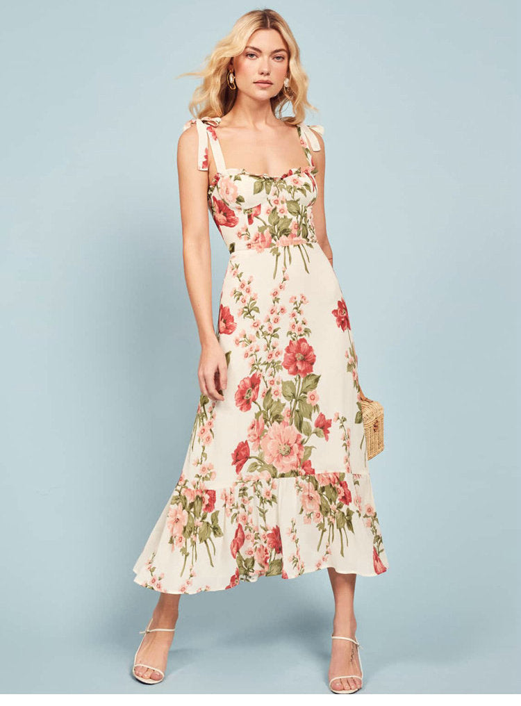 Rayon Printed Sling Mid-length Yu Dress Dresses