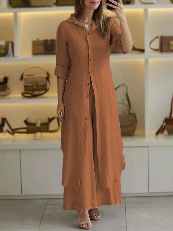 Linen Tight Waist Long Shirt Wide Suits