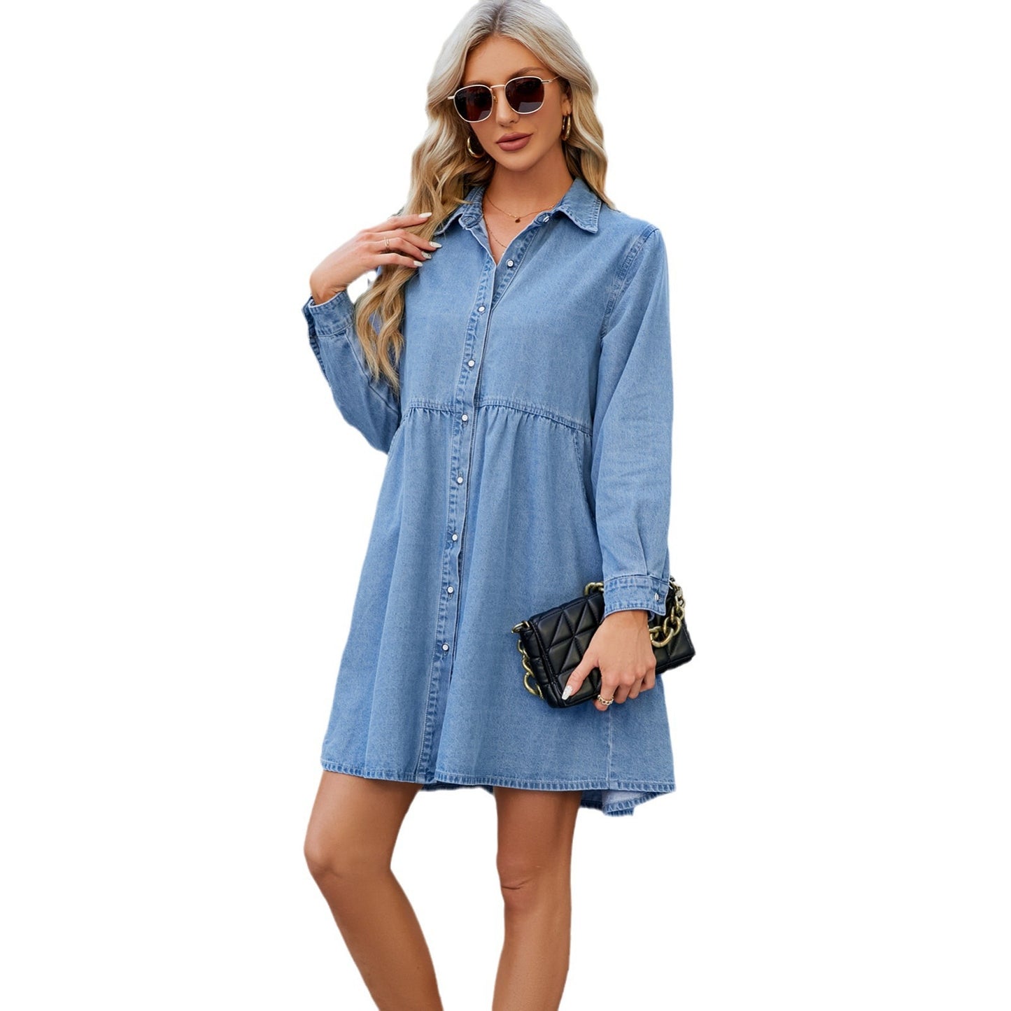 Women's Spring Washed Loose Casual Denim Midi Dress