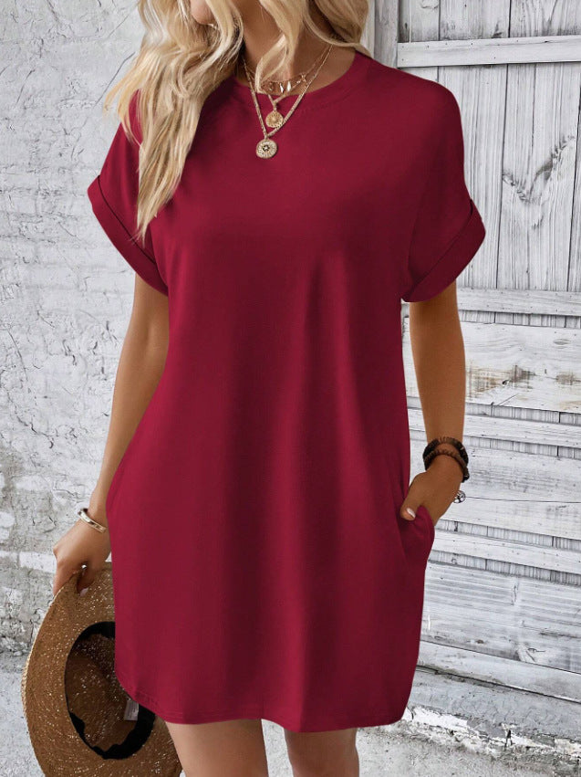 Women's Full Body Outerwear Round Neck Pocket Dress