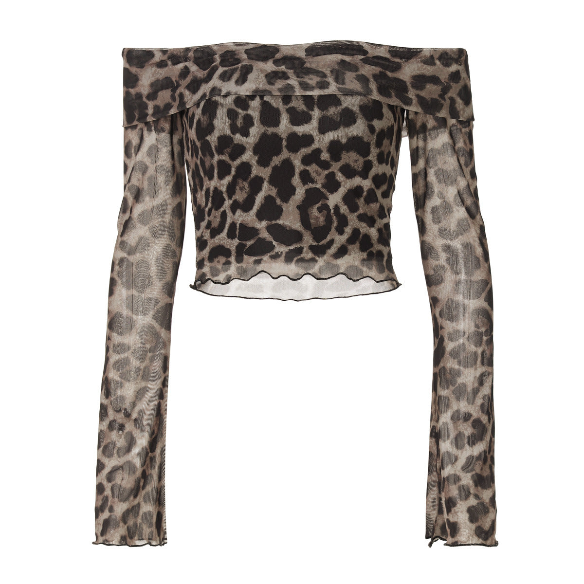 Women's Sexy Long Sleeves Cropped Leopard Print Blouses