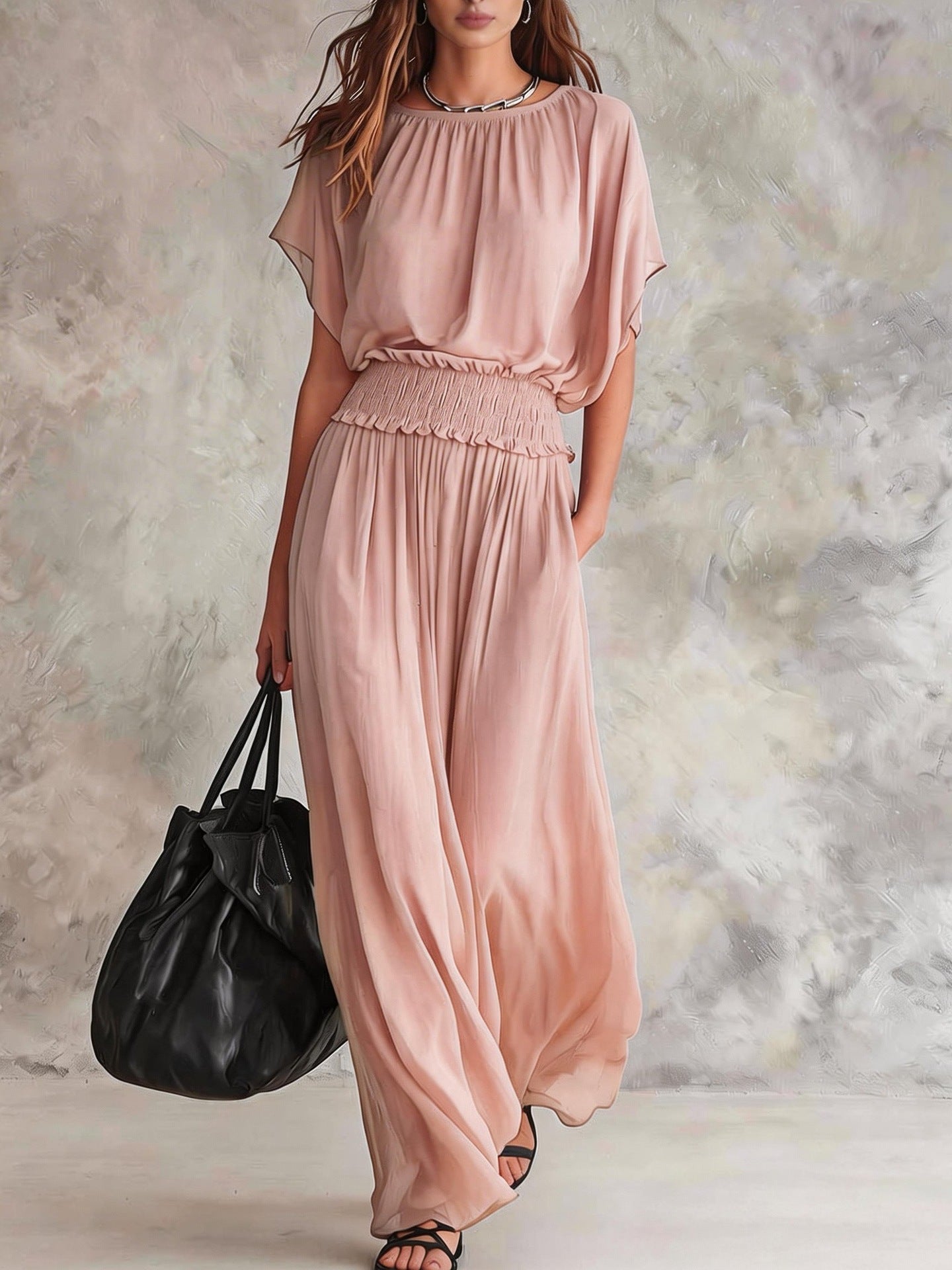 Summer Draping Smocking Elegant Exquisite Long Dress