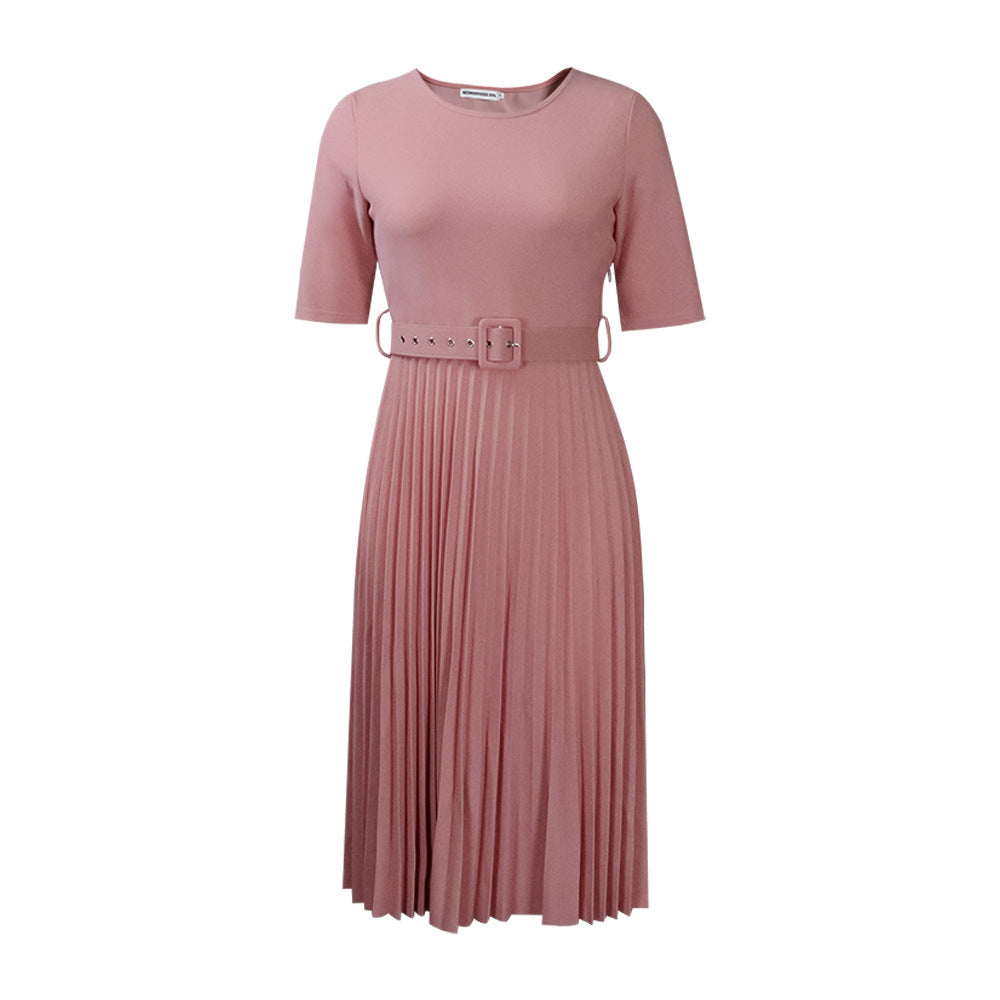 Women's Summer Sleeve High Waist Yellow Pleated Dress