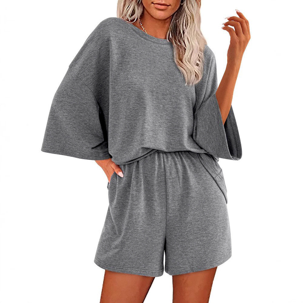 Women's Loose Round Neck T-shirt Sleeve Two-piece Fashion Casual Suit
