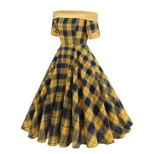 Plaid Contrast Color Sexy Mid-length Tulle Dresses