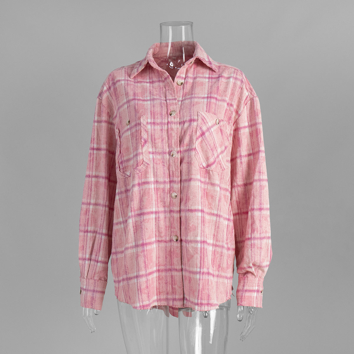 Plaid Shirt Retro Trendy Loose Pink Blouses
