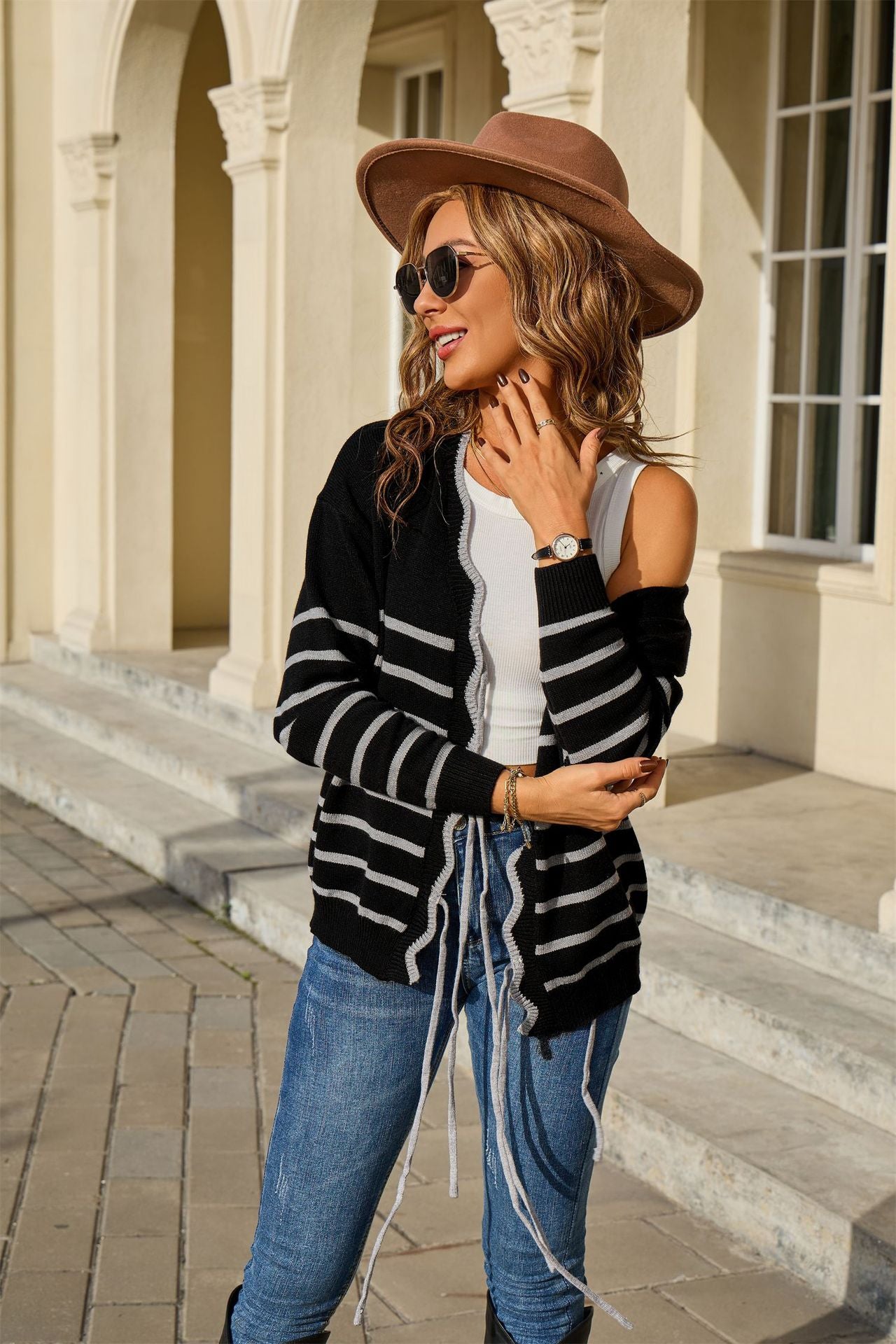 Women's Lace Striped Loose Multicolor Slimming Contrast Knitwear