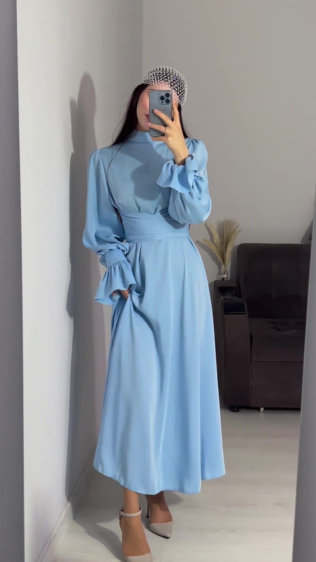Waist Puff Solid Color Fairy Style Dresses