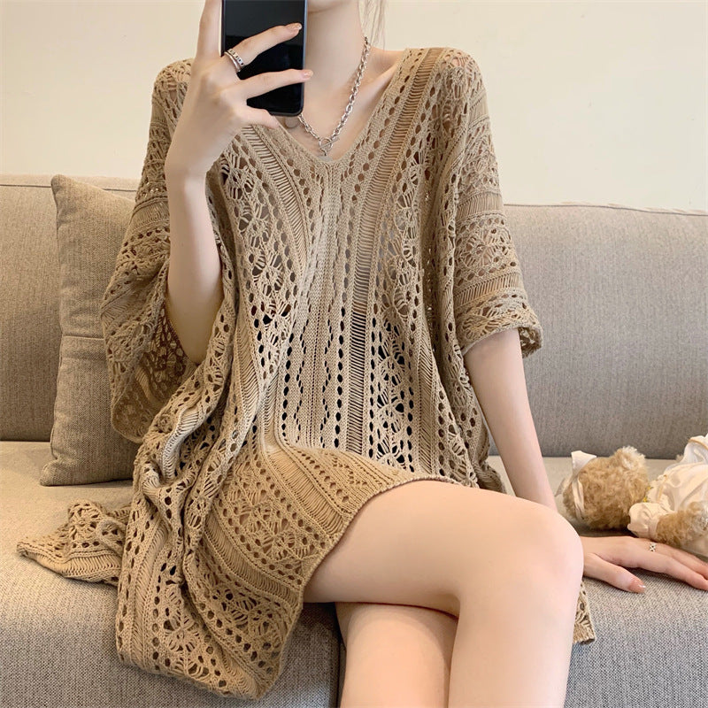 Women's Hollow Short-sleeved Thin Autumn Design Sense Niche Knitwear