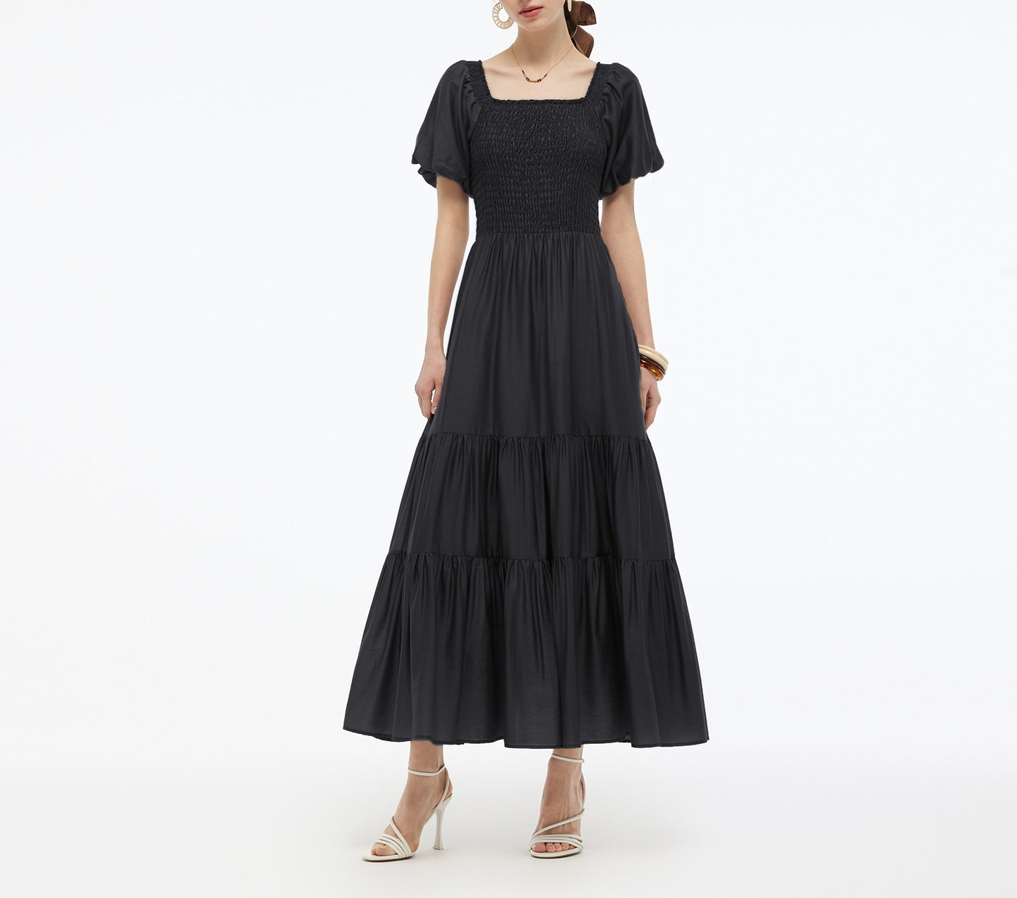 Women's Waist Trimming Printing Ruffles Elegant Fashion Dress