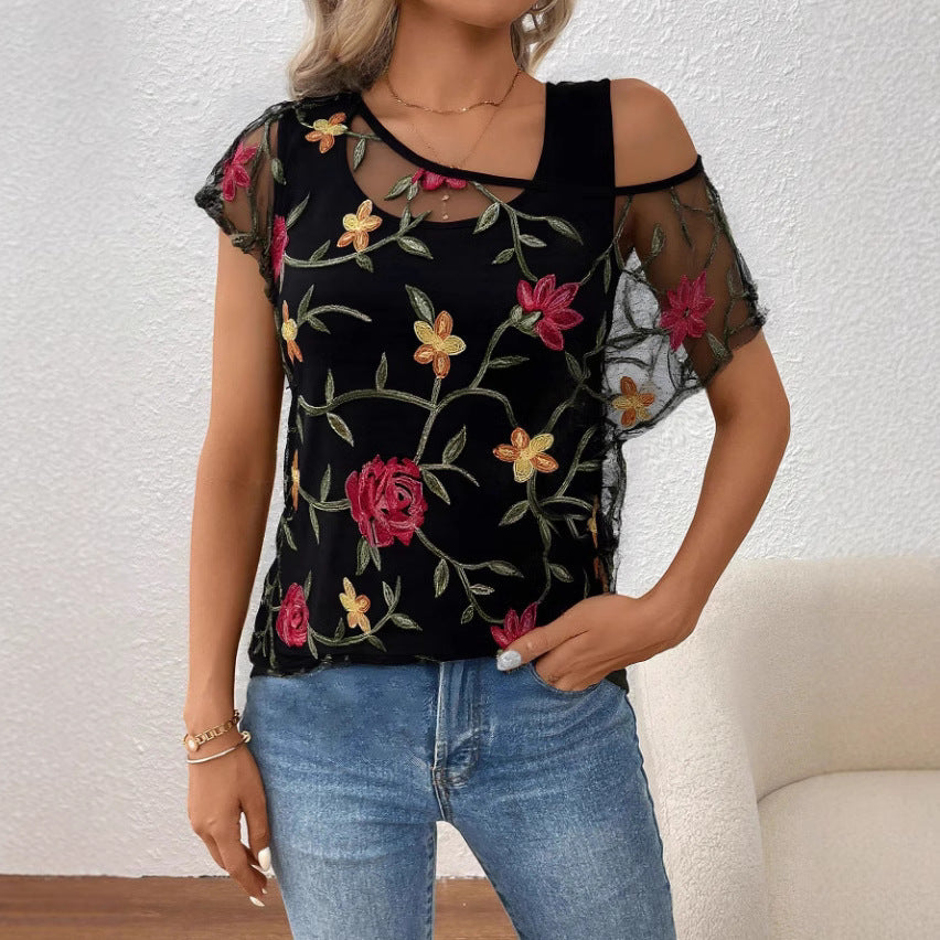Women's Lace Mesh Round Neck Sleeve Fake Two-piece Knitted Sweaters