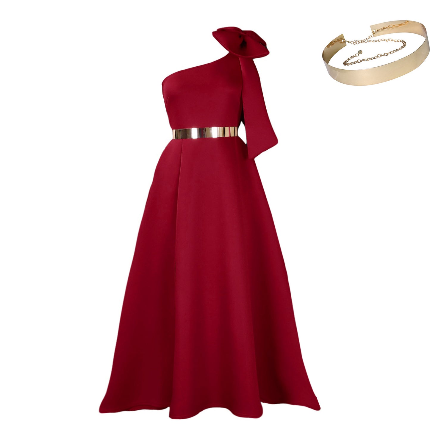 Oblique Shoulder Bow Banquet Formal Long Dress