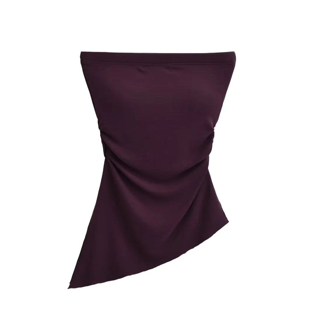 Slit Chest Pad Tube Summer Stretch Tops