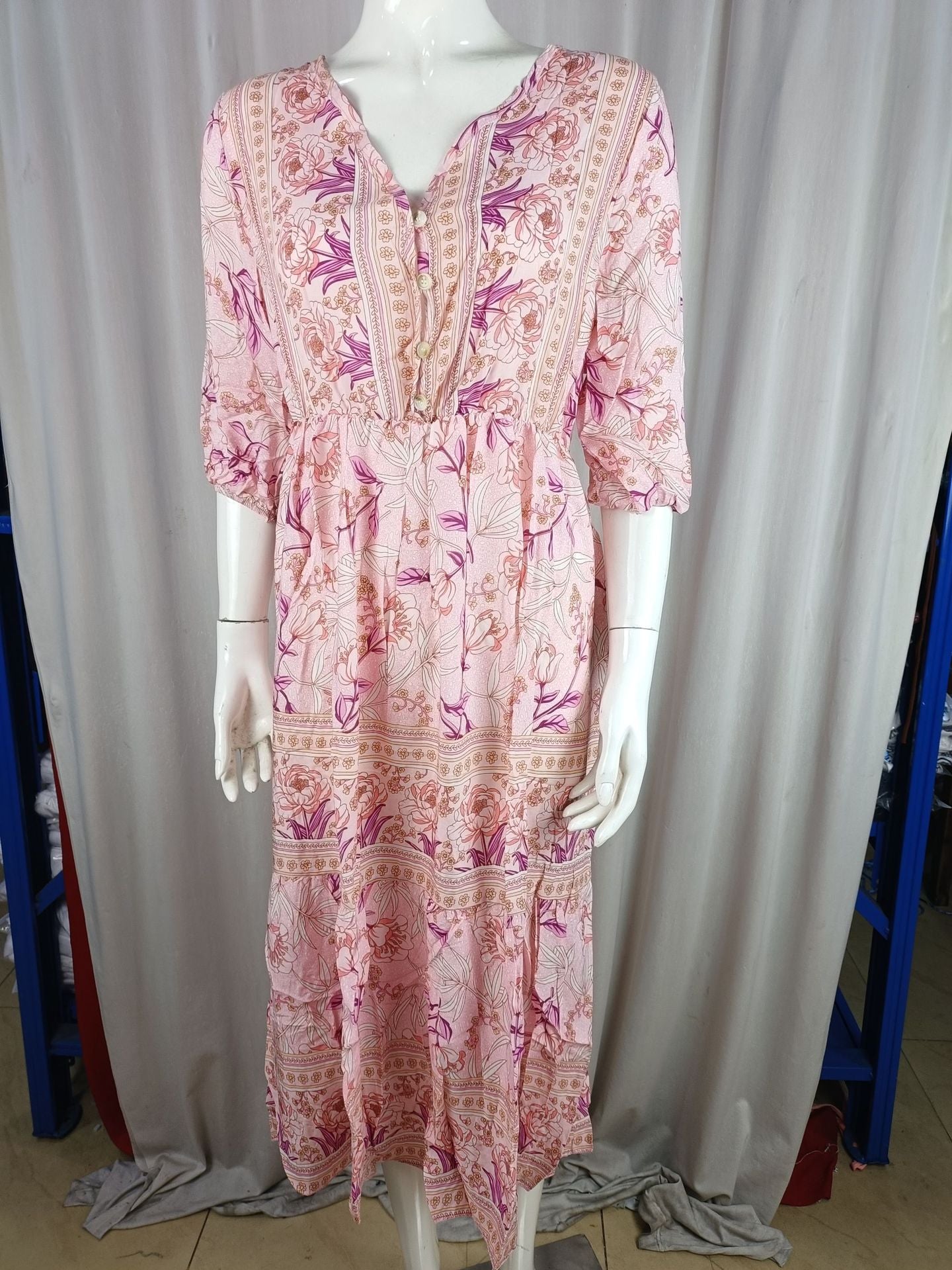 Women's Floral High Waist Bohemian Long A- Dress