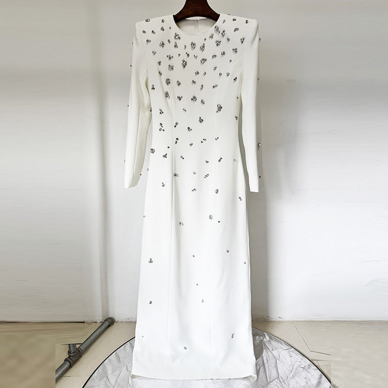 Elegant Beads Rhinestones Long Sleeve Dress Dresses