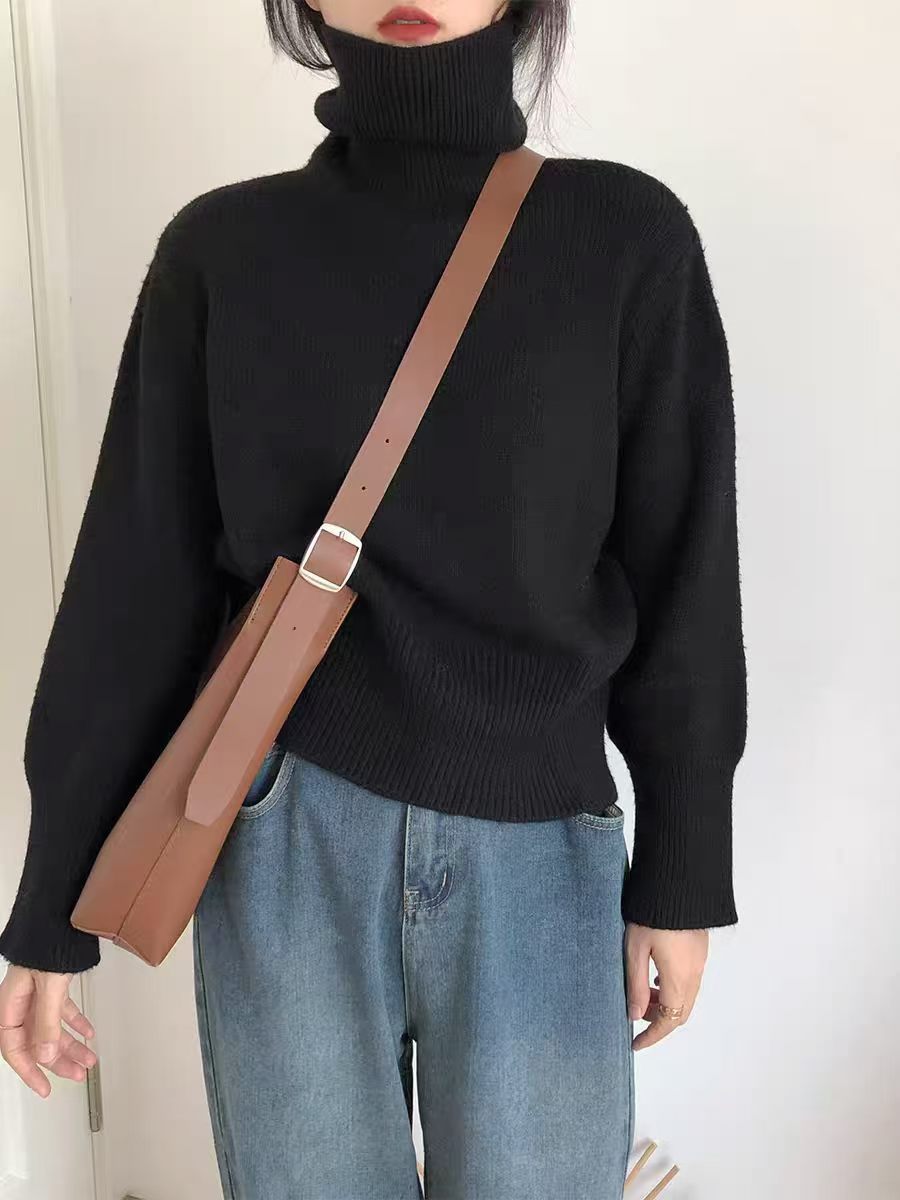 Women's Solid Color Turtleneck Loose Knitted Pullover Lazy Bottoming Sweaters
