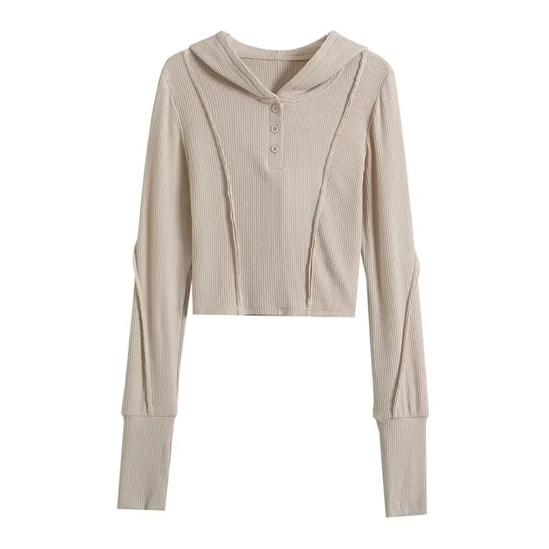Women's Autumn Hot Solid Color Hooded Block Blouses