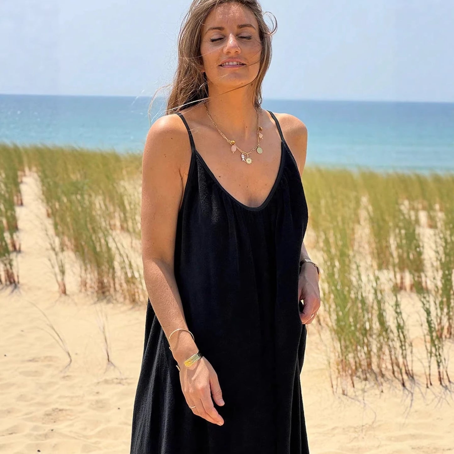 Women's Summer Loose Deep Sexy Backless Spaghetti Straps For Seaside Dress