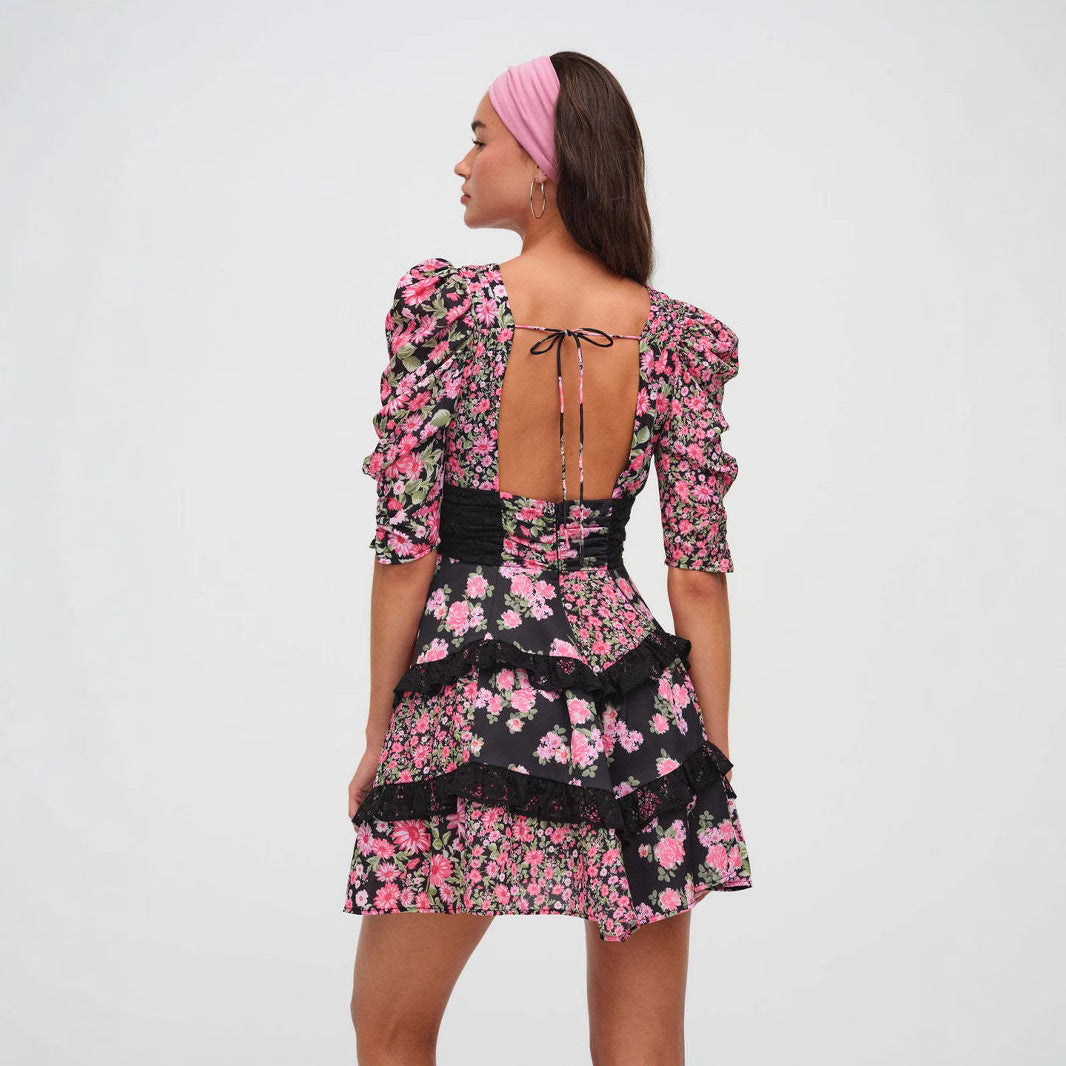 White Porcelain Floral Lace Stitching Dress Female Skirts