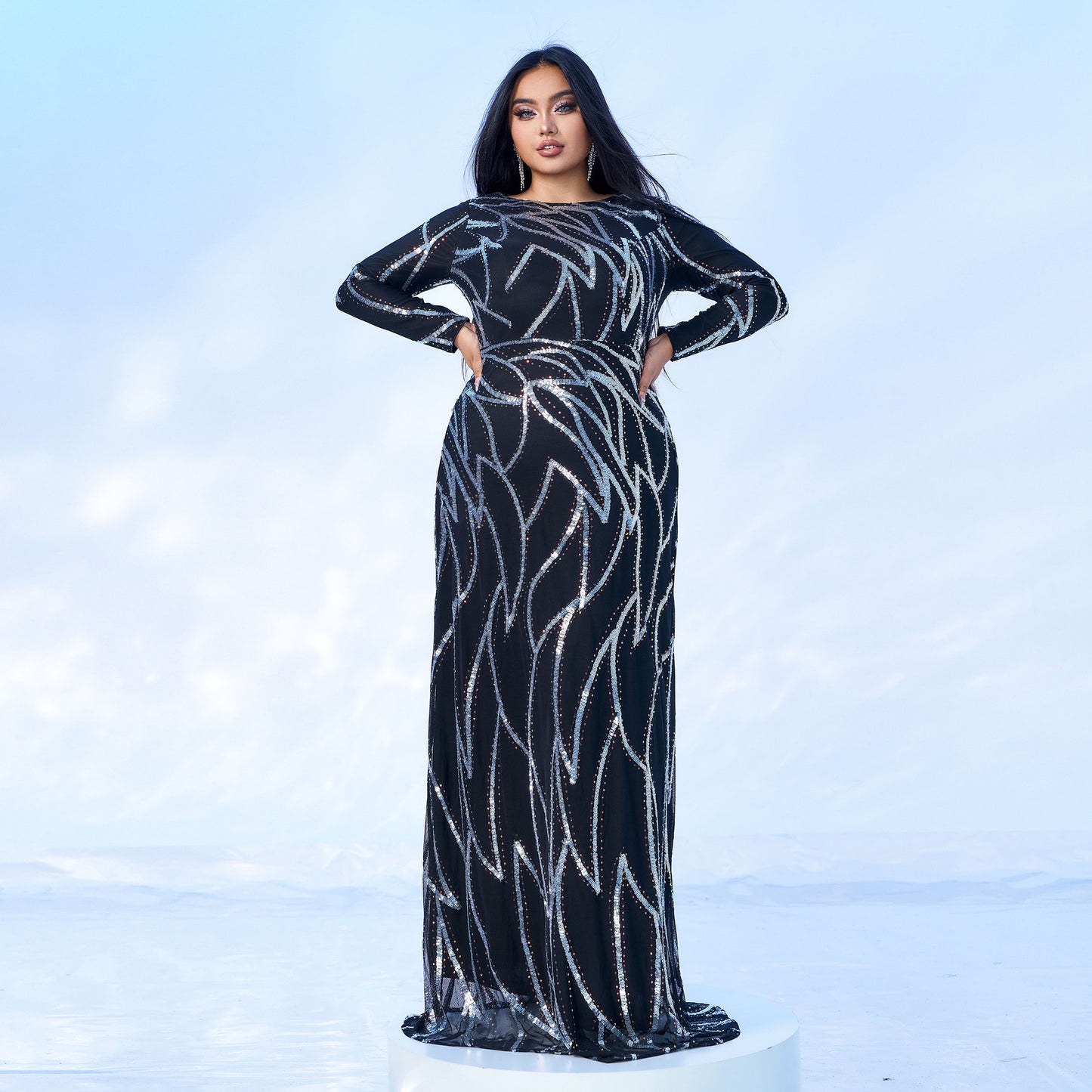 Women's Long Style Sleeve Round Neck Banquet Sexy Dresses
