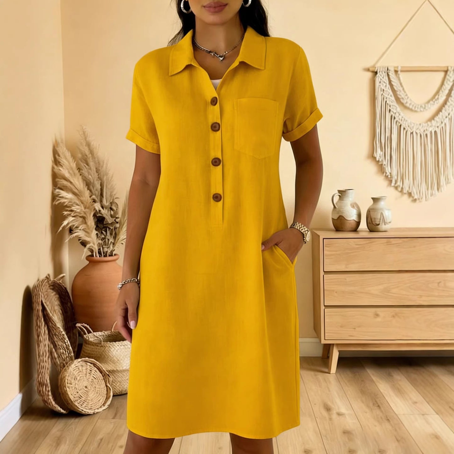 Women's Summer Comfort Casual Pocket Cotton Dress