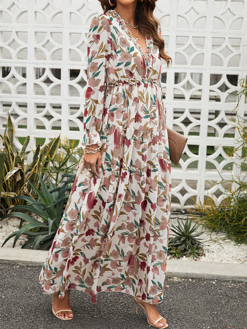 Women's Long Sleeve Fashion Print Fairy Elegant Dresses