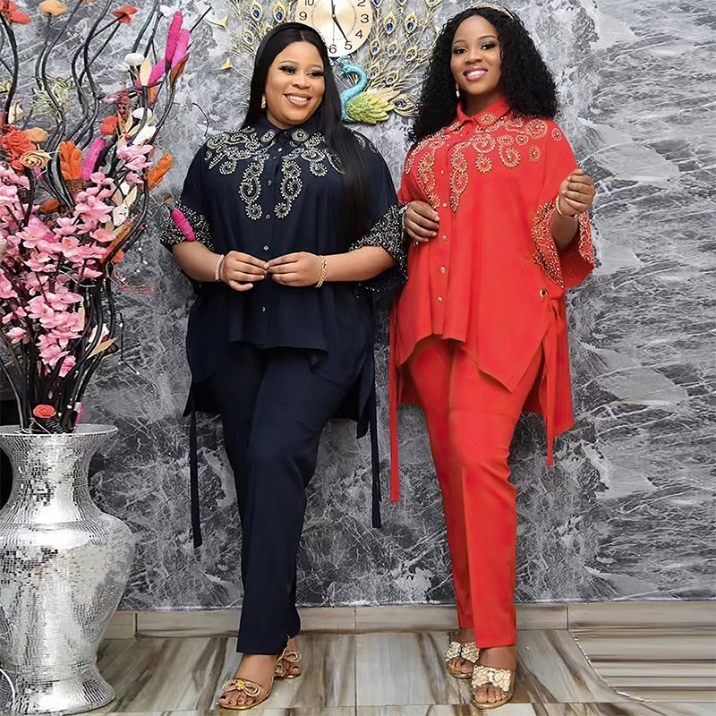 Women's African Commuter Two-piece Set Shirt Pencil Suits