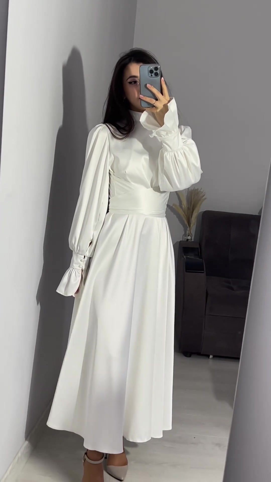 Waist Puff Solid Color Fairy Style Dresses