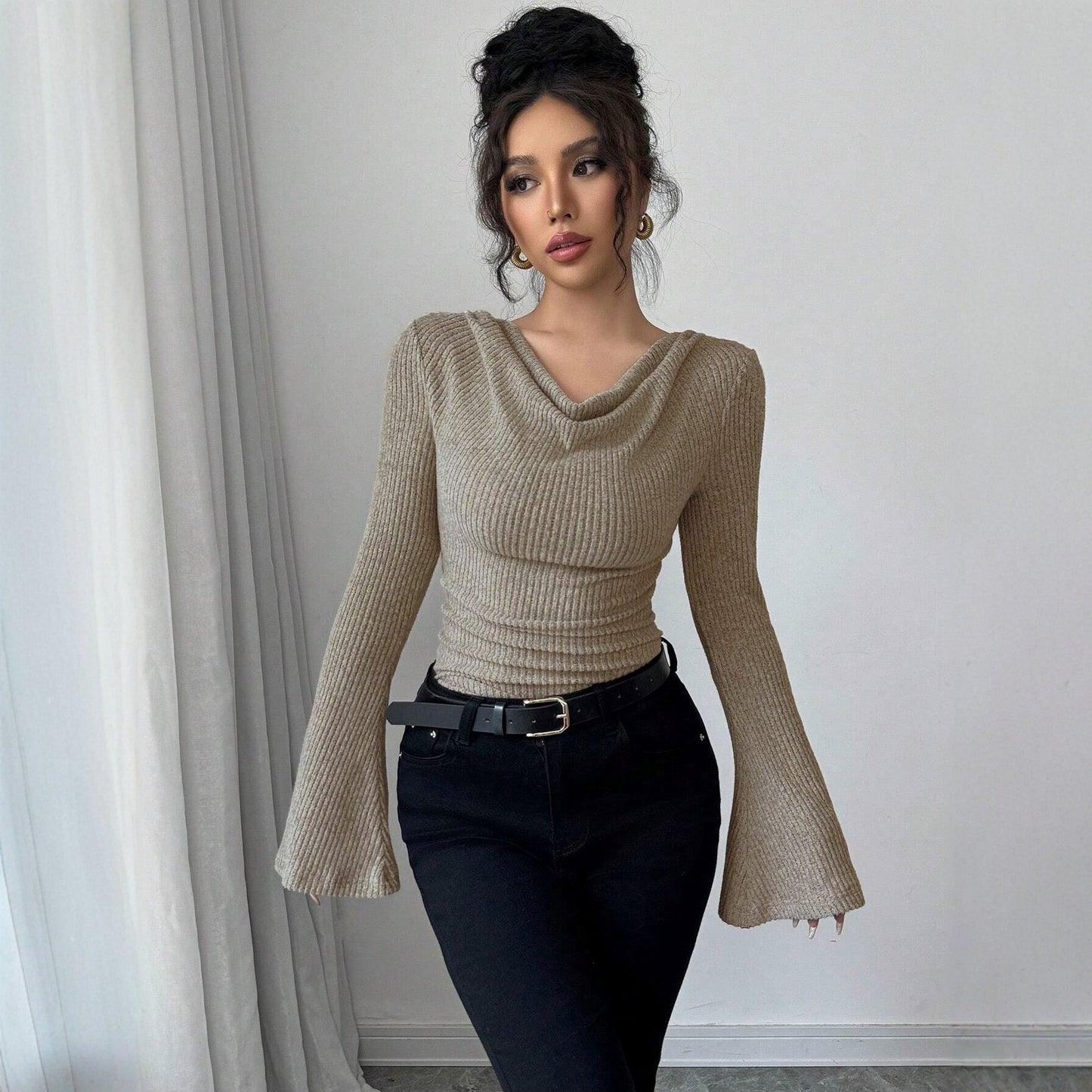 Women's Sense Niche Irregular Long Sleeve Bottoming Shirt Slim Sweater