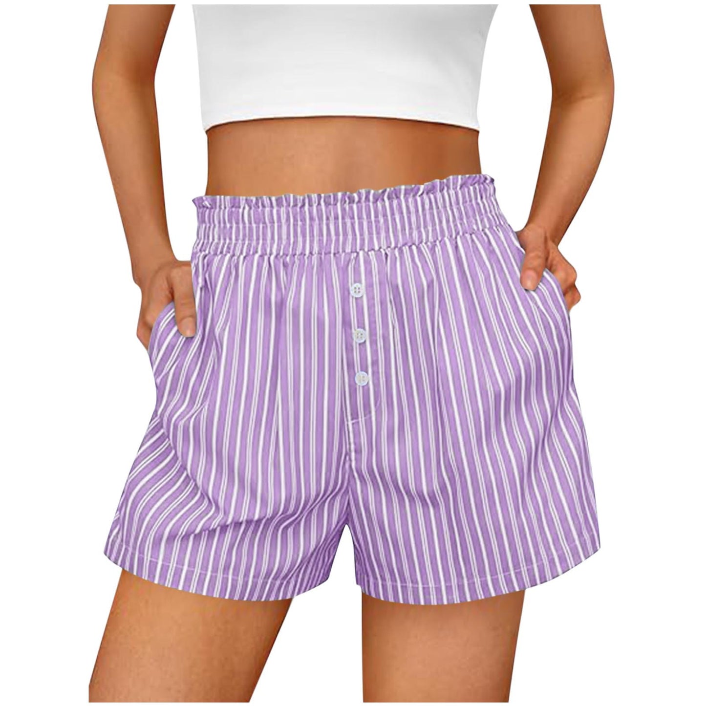 Women's Elegant Striped Button Leisure Commute Shorts