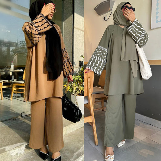 Casual Turkish Embroidered Wide Leg Two-piece Suits