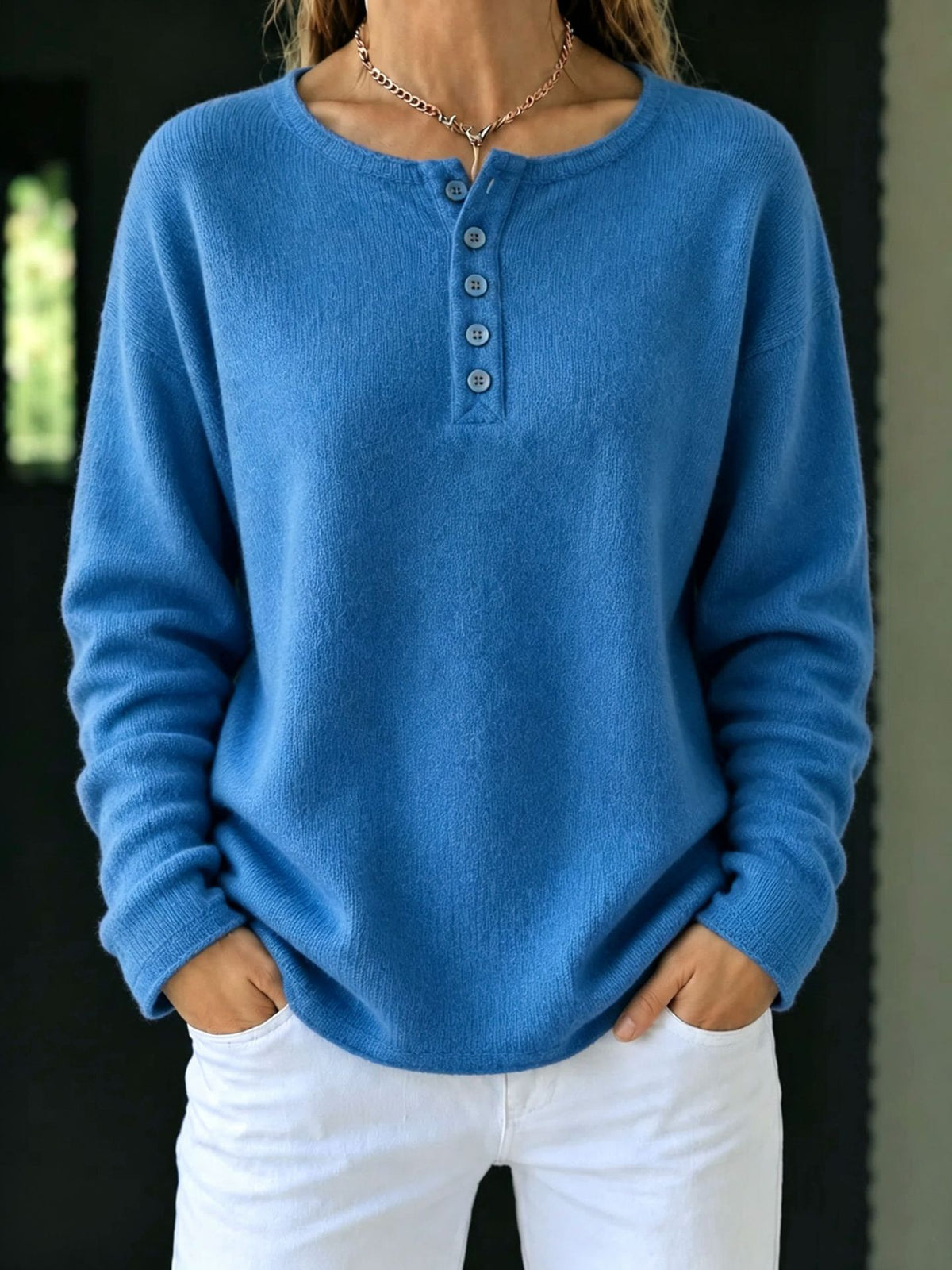 Women's Knitted Button Solid Color Casual Fashion Sweater