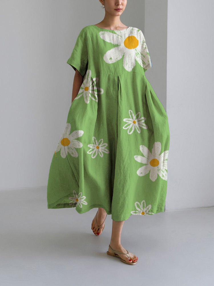 Women's Round Neck Fashion High-grade Short-sleeved Printed Dresses