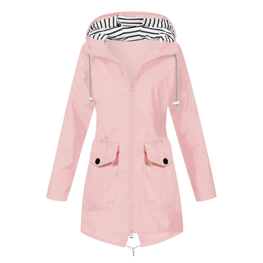 Women's Shell Windproof Outdoor Striped Hooded Mountaineering Coats