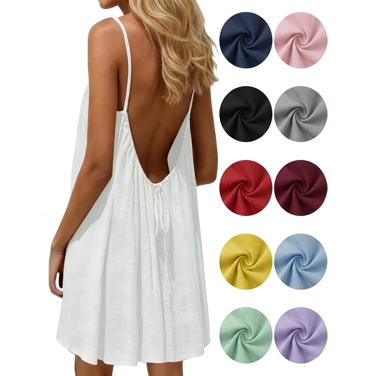Women's Strap Backless Solid Color Loose Vacation Dress